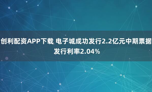 创利配资APP下载 电子城成功发行2.2亿元中期票据 发行利率2.04%